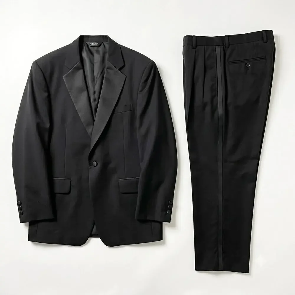 Jos A Bank Notch Collar Tuxedo Suit Black Mens 42R Jacket 36R Pleated Pants